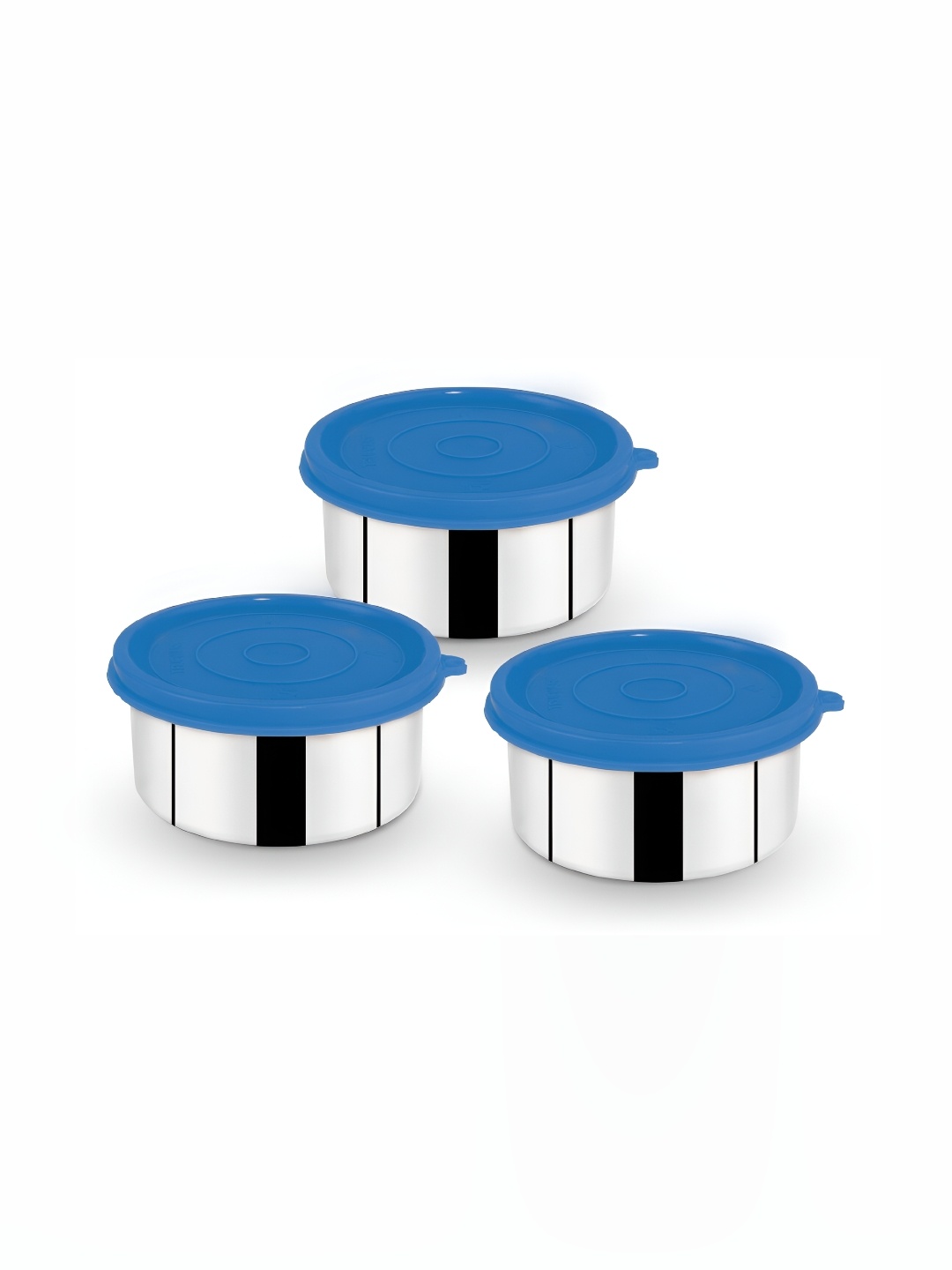 

Trueware Silver-Toned & Blue 3 Pcs Stainless Steel Dishwasher Safe Food Containers 300 ML