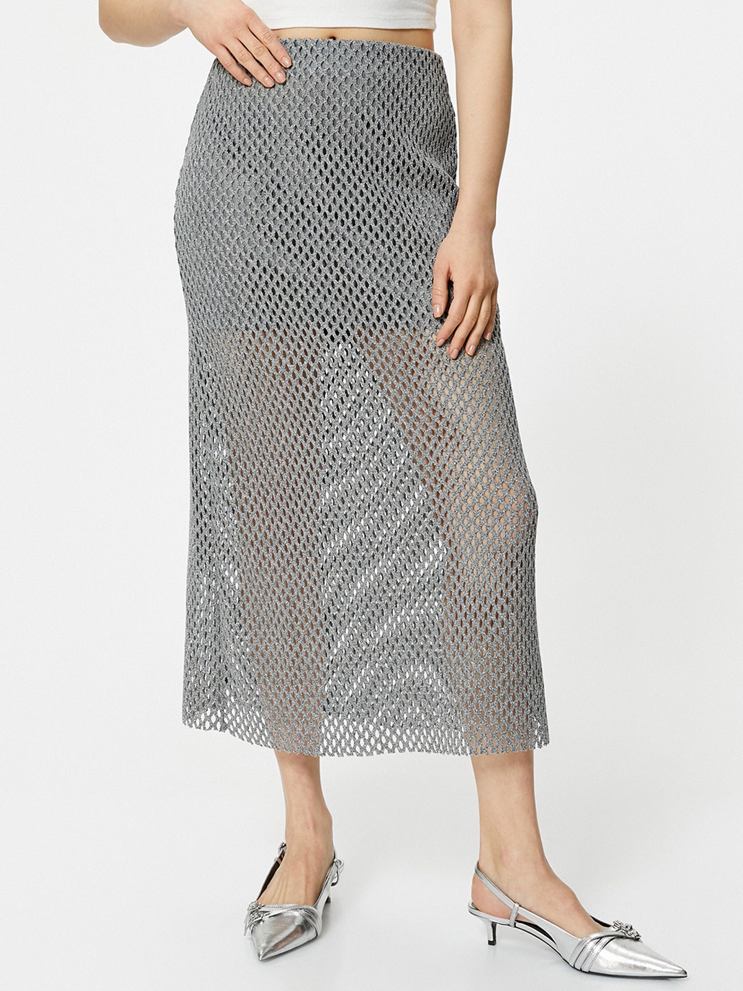 

Koton Self-Design A-Line Skirt, Silver