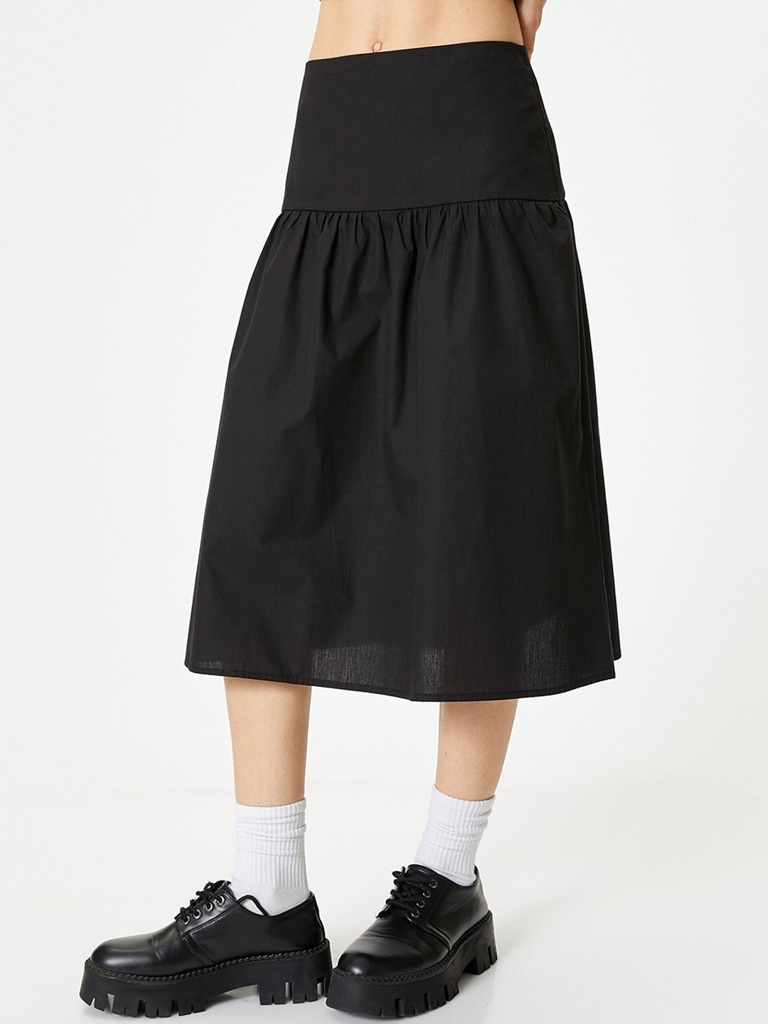 

Koton Pure Cotton A-Line Midi Skirts, Black