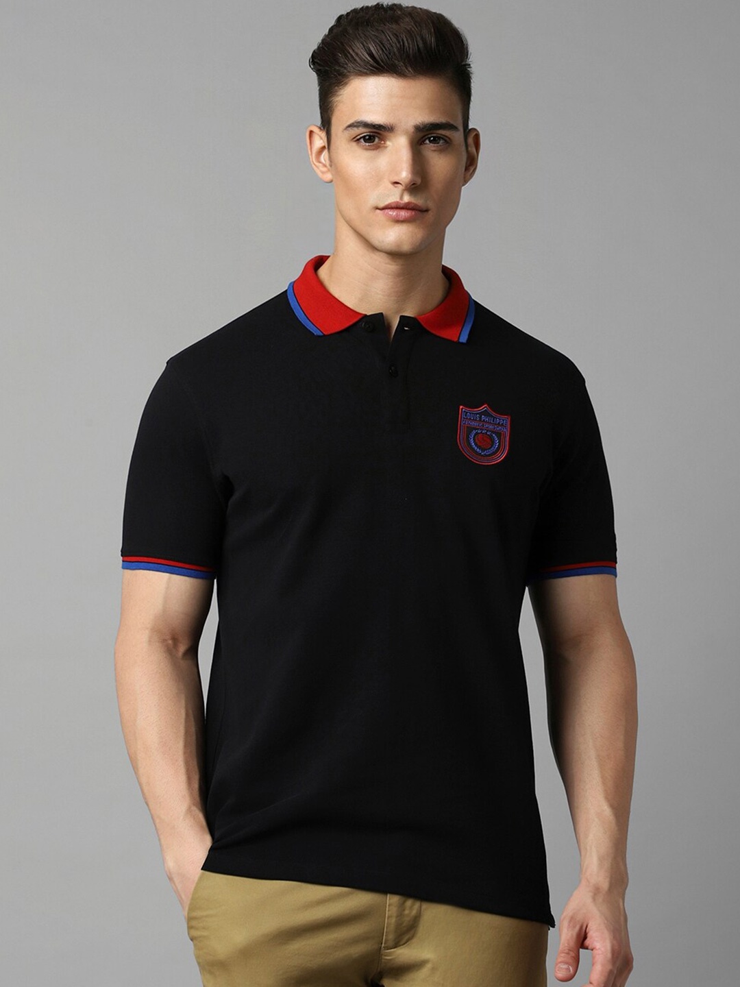 

Louis Philippe Sport Polo Collar Pure Cotton Slim Fit T-shirt, Black