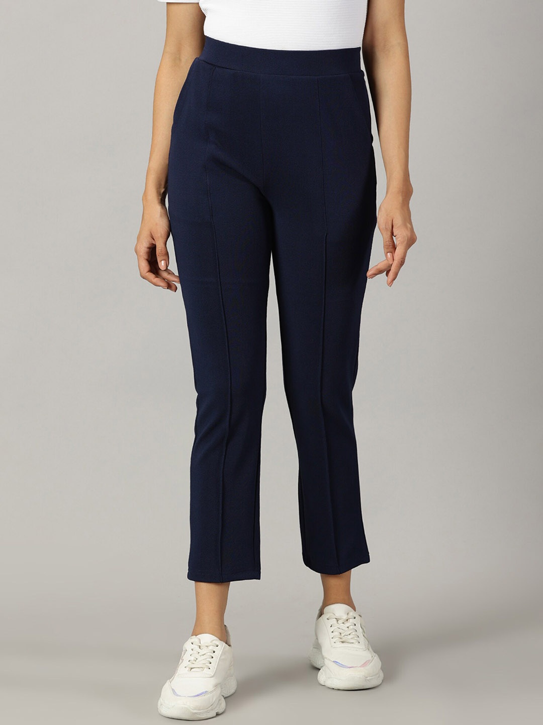 

AUSK Women Relaxed Skinny Fit High-Rise Regular Trousers, Blue
