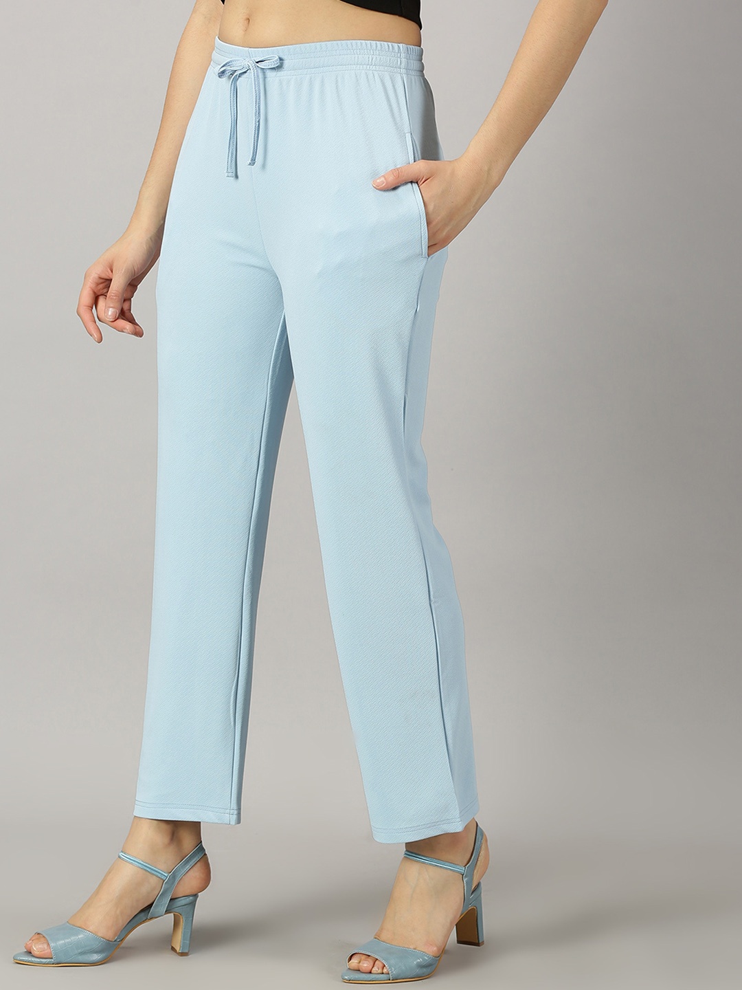 

AUSK Women Relaxed High-Rise Plain Regular Trousers Trouser, Turquoise blue