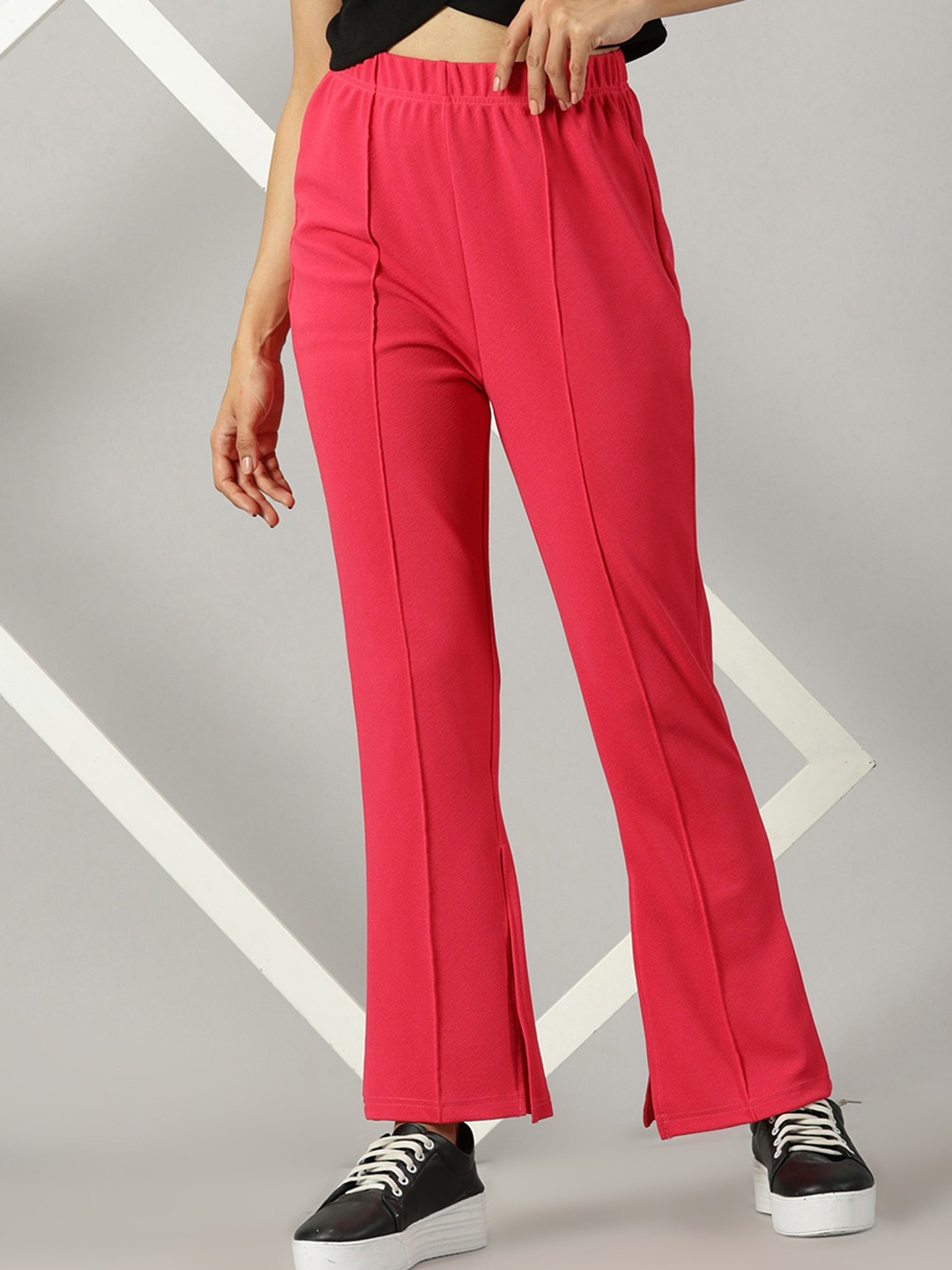 

AUSK Women Relaxed Slim Fit High-Rise Trousers, Pink