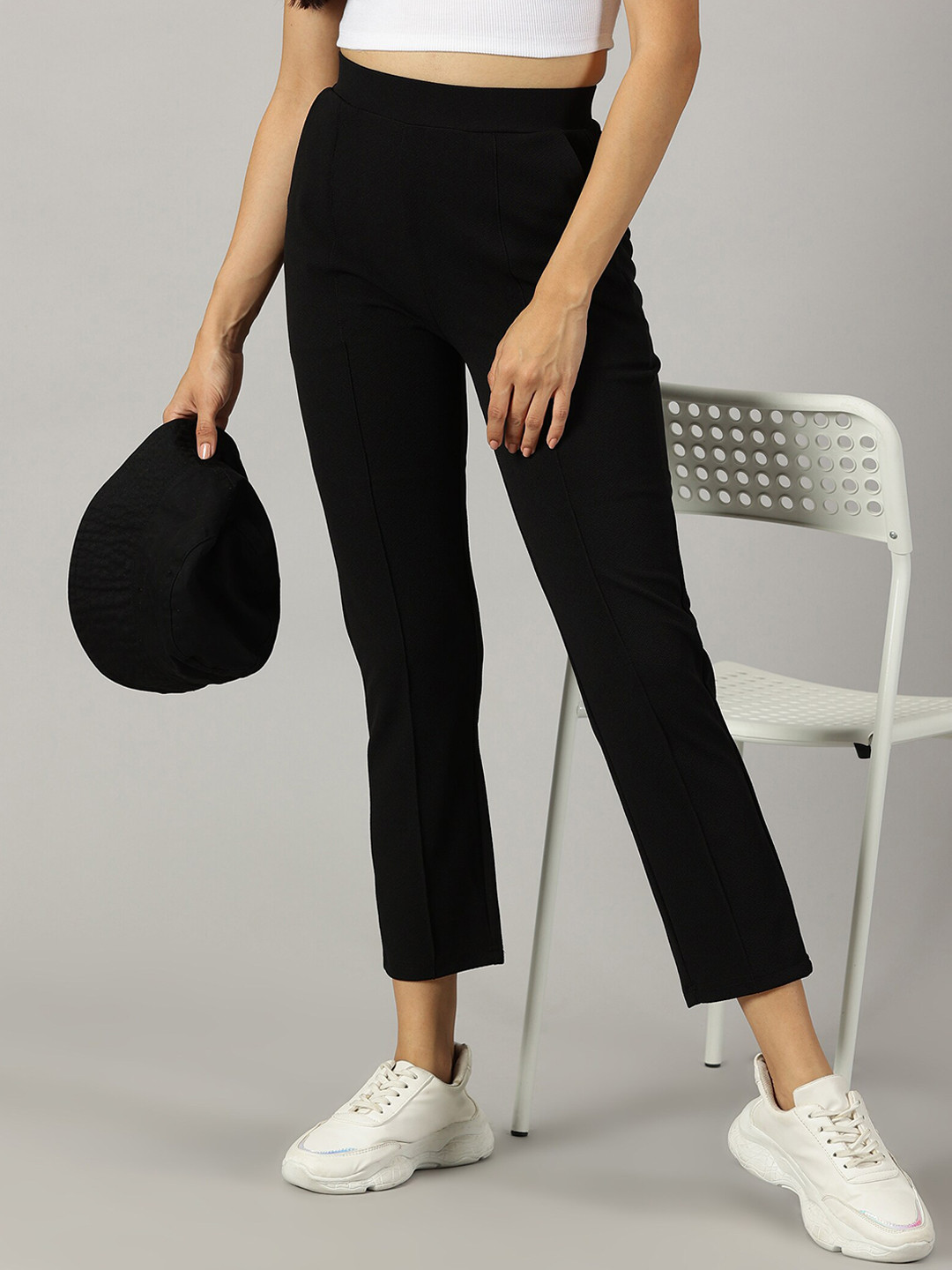 

AUSK Women Relaxed Skinny Fit High-Rise Regular Trousers, Black