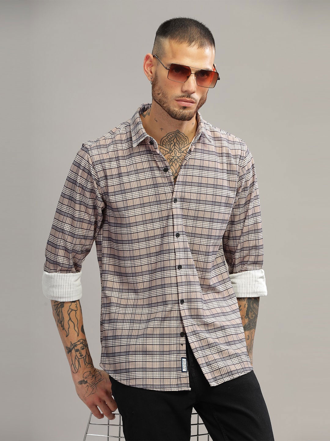 

PAUL STREET Standard Slim Fit Tartan Checked Casual Shirt, Cream