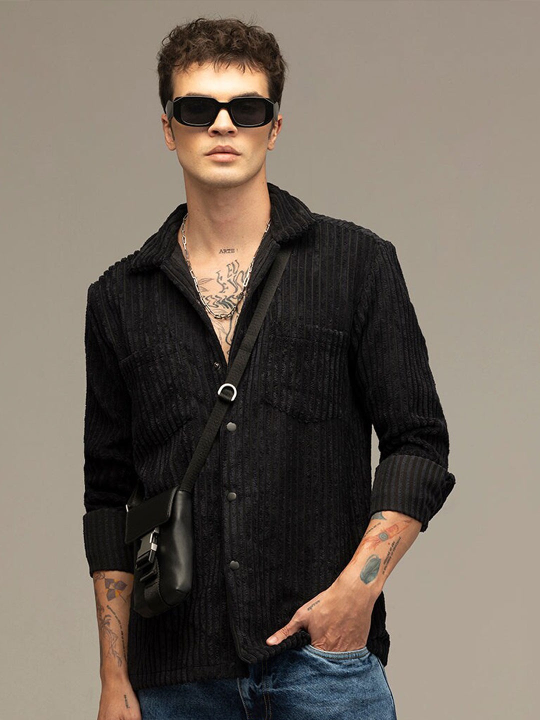 

Snitch Black Classic Self Design Shacket