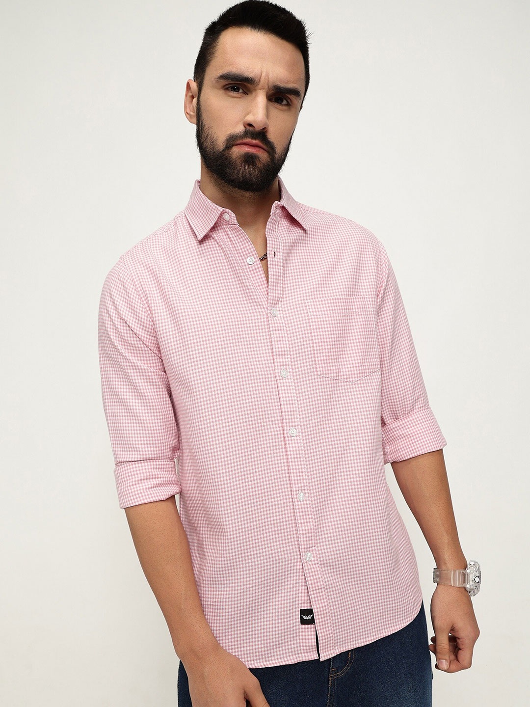 

VALEN CLUB Slim Fit Checked Casual Shirt, Pink