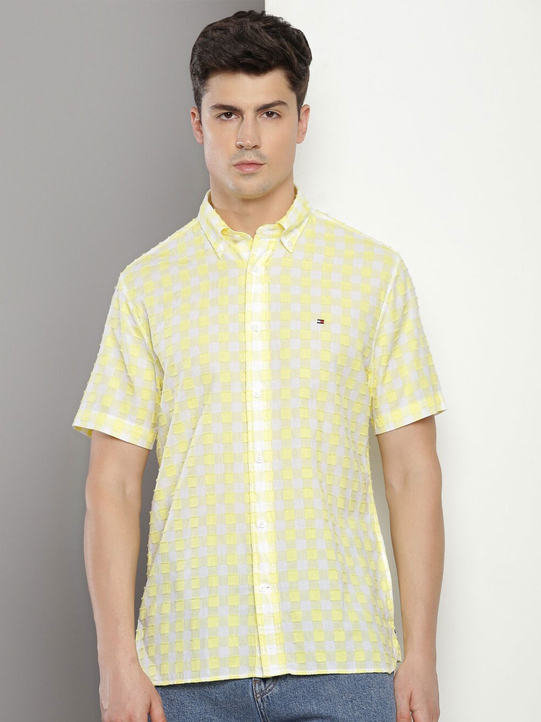 

Tommy Hilfiger Checked Short Sleeves Cotton Casual Shirt, Yellow