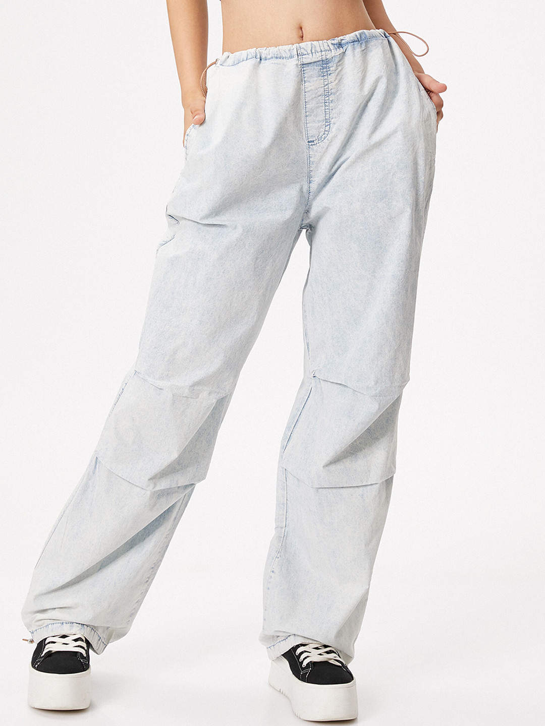 

Koton Women Loose Fit Pure Cotton Trousers, Blue