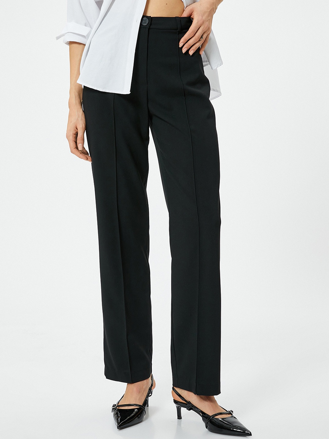 

Koton Women Straight Fit High-Rise Trousers, Black
