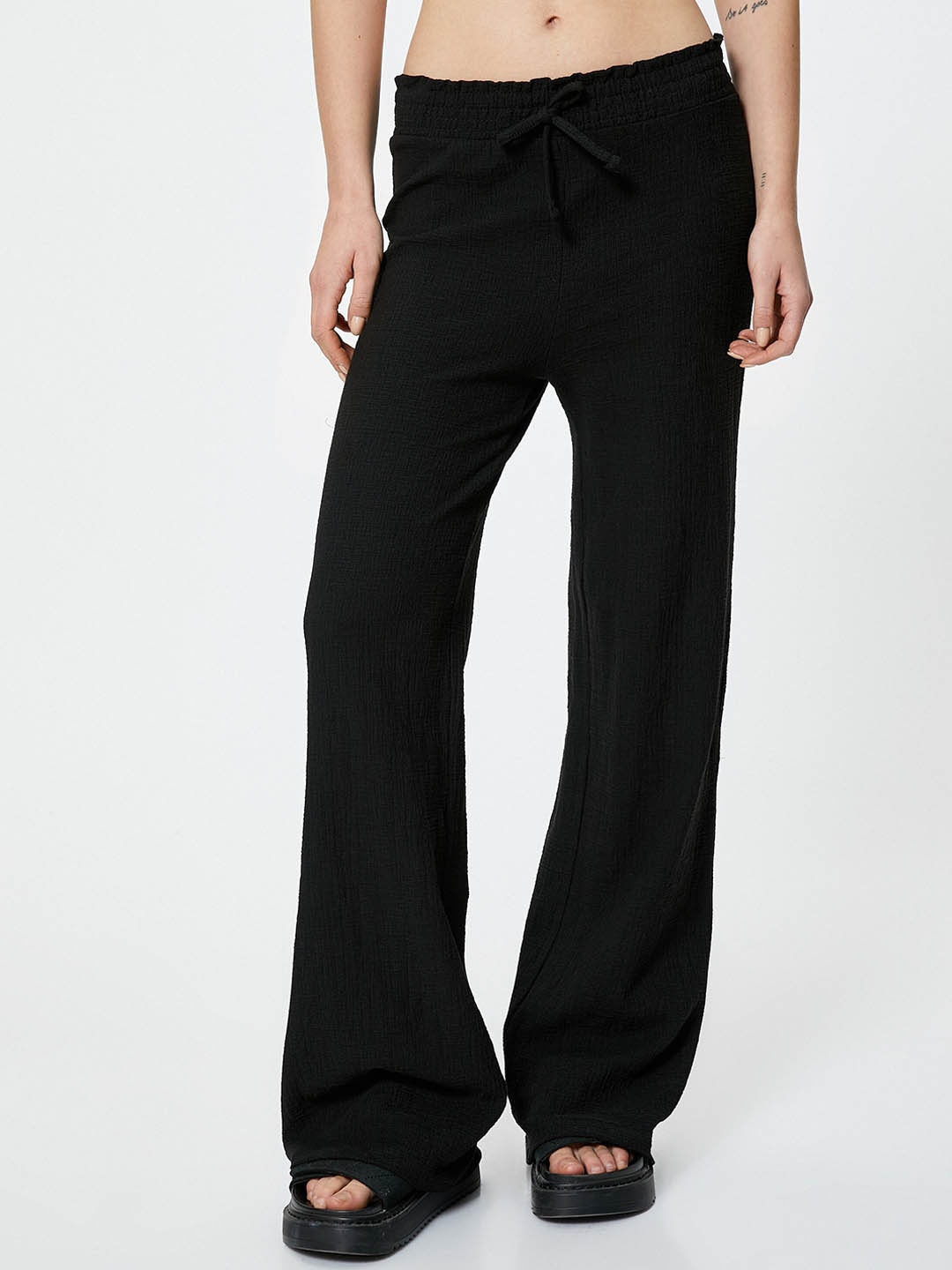 

Koton Women Flared Pure Cotton Parallel Trousers, Black