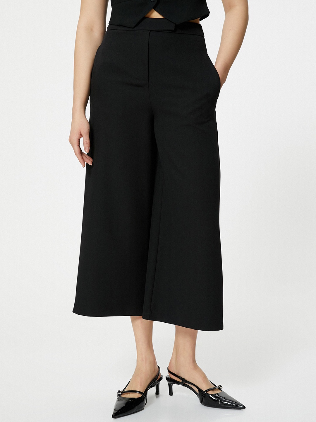 

Koton Women Flared High-Rise Parallel Trousers, Black