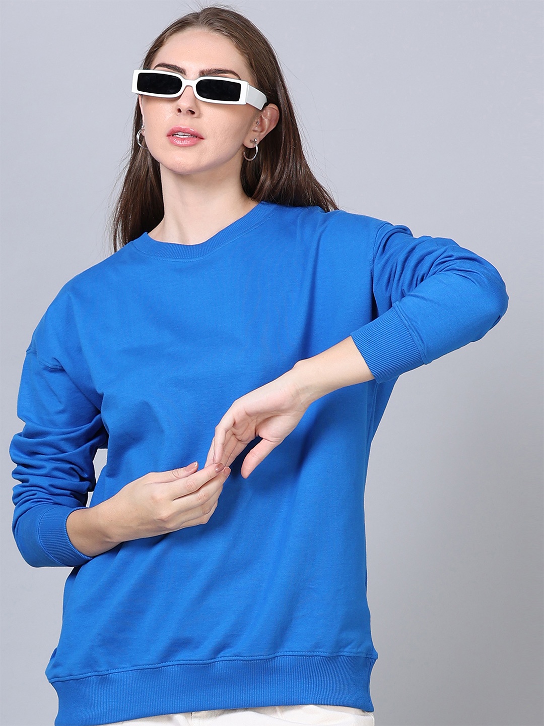 

SILISOUL Drop-Shoulder Sleeves Pure Cotton Oversized Bio Finish T-shirt, Blue