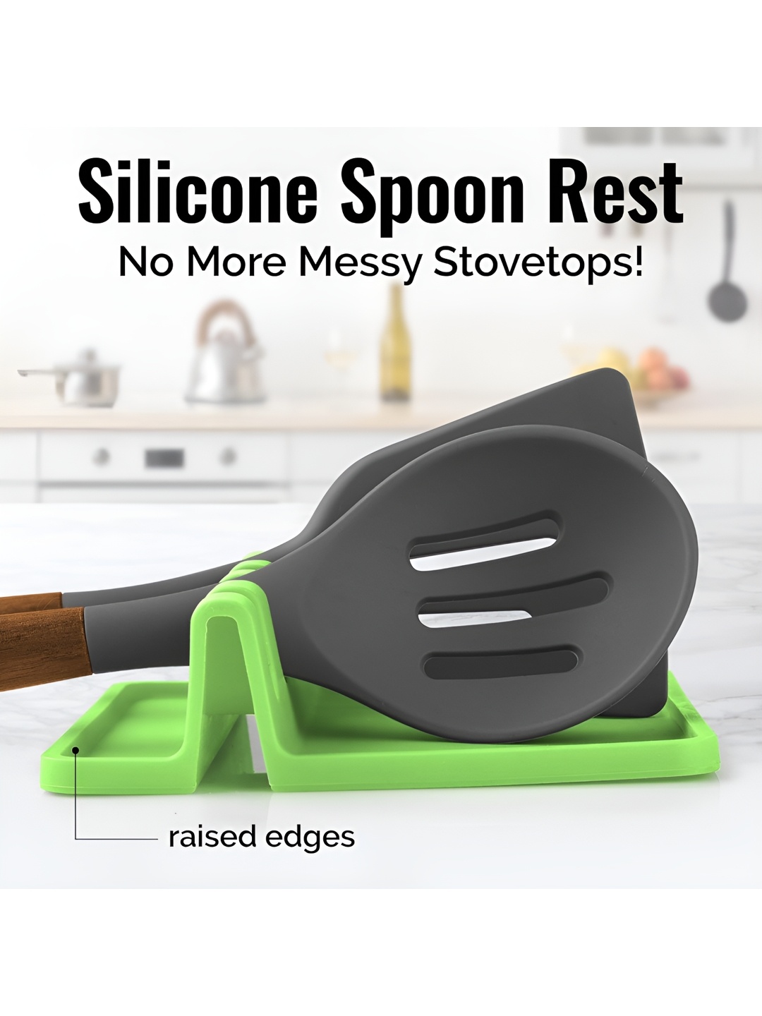 

ZEVORA Green 4 Slots Cooking Spoon Rests Mat Stand