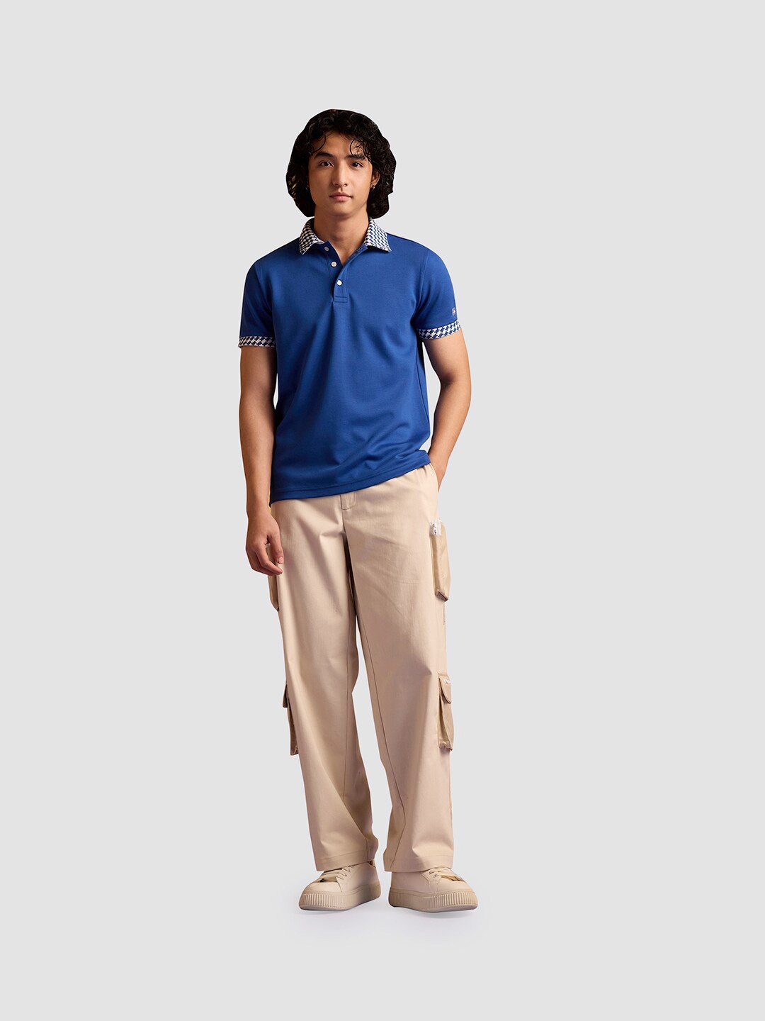 

Muvazo Polo Collar Cotton T-Shirt, Blue