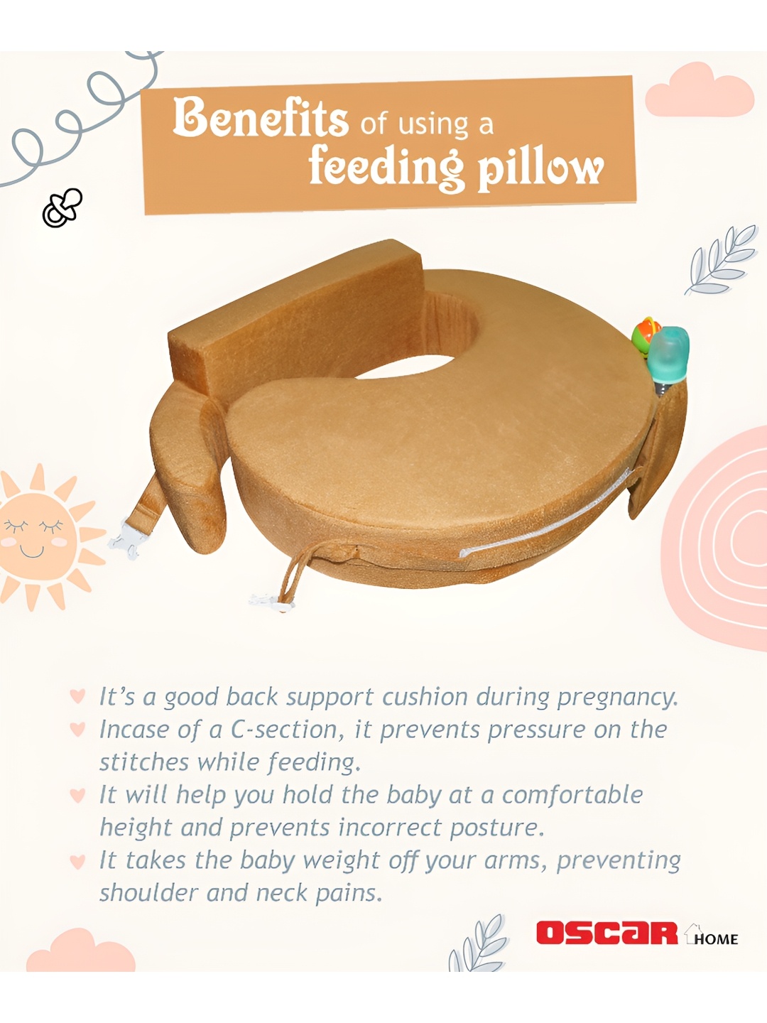 

OSCAR HOME Gold-Toned Fibre Filled Cotton Ultra Soft Baby Pillow