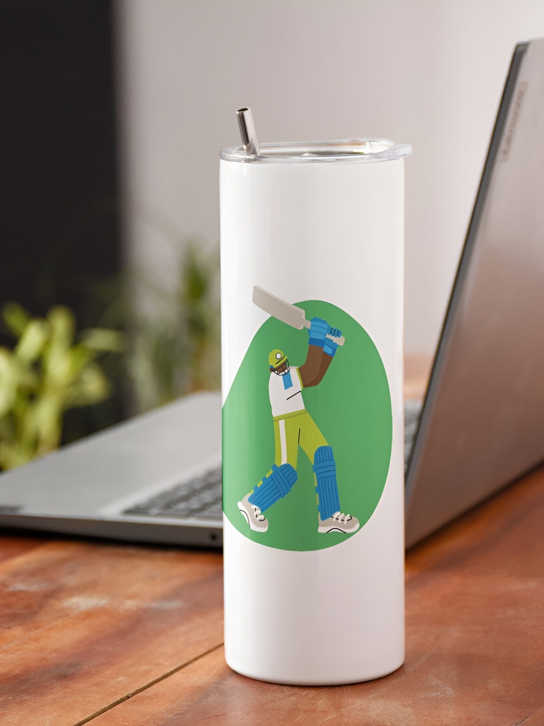 

Indigifts White & Green Printed Double Wall Vacuum Thermosteel Water Bottle 590ml