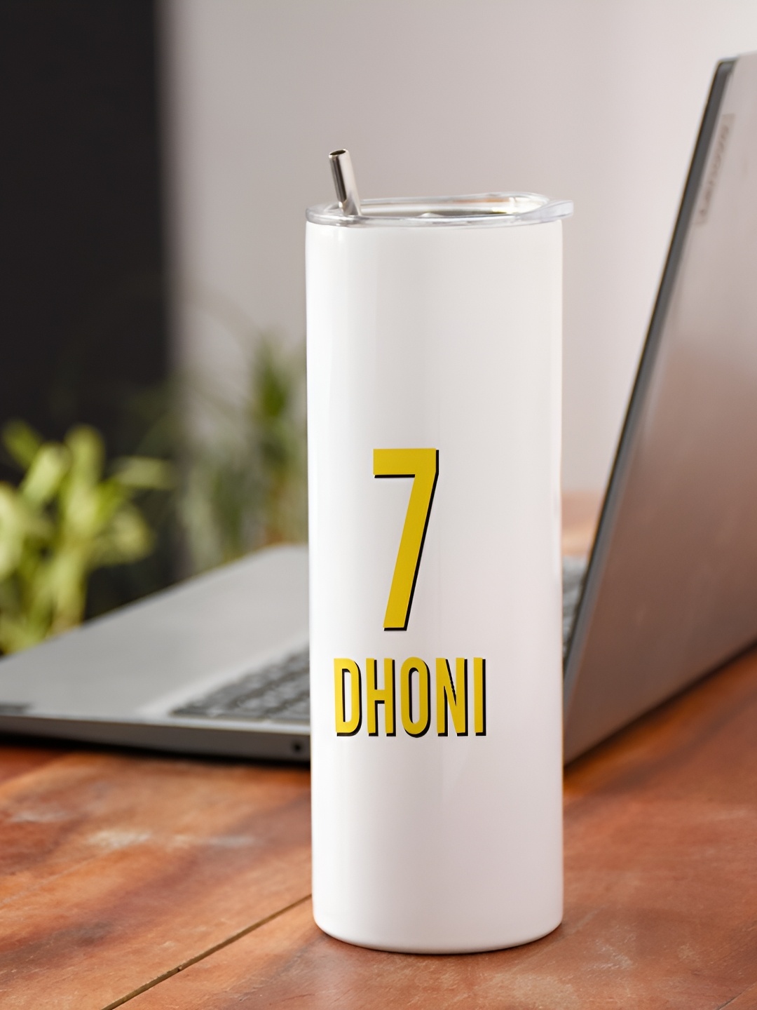 

Indigifts White & Yellow Printed Double Wall Vacuum Thermosteel Water Bottle 590 ml