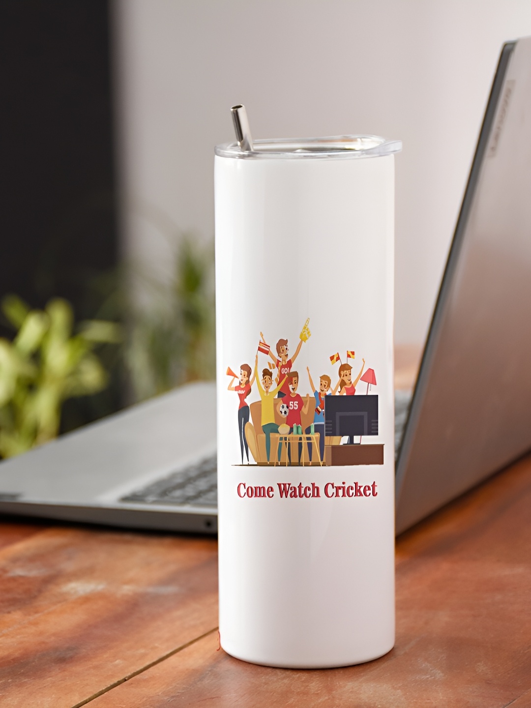 

Indigifts White & Red Tumbler With Lid & Straw 590 Ml