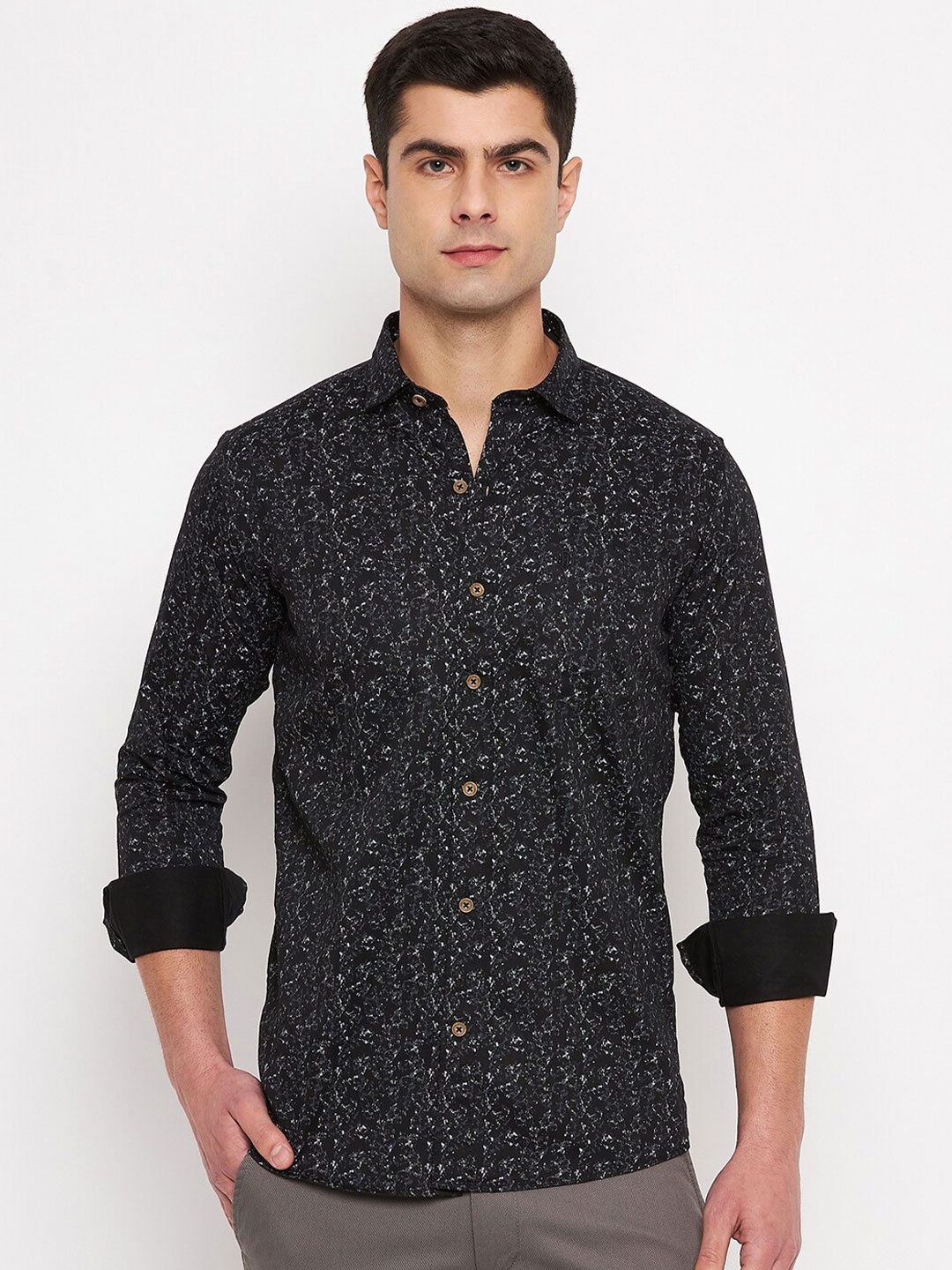 

Duke Slim Fit Floral Printed Cotton Casual Shirt, Black