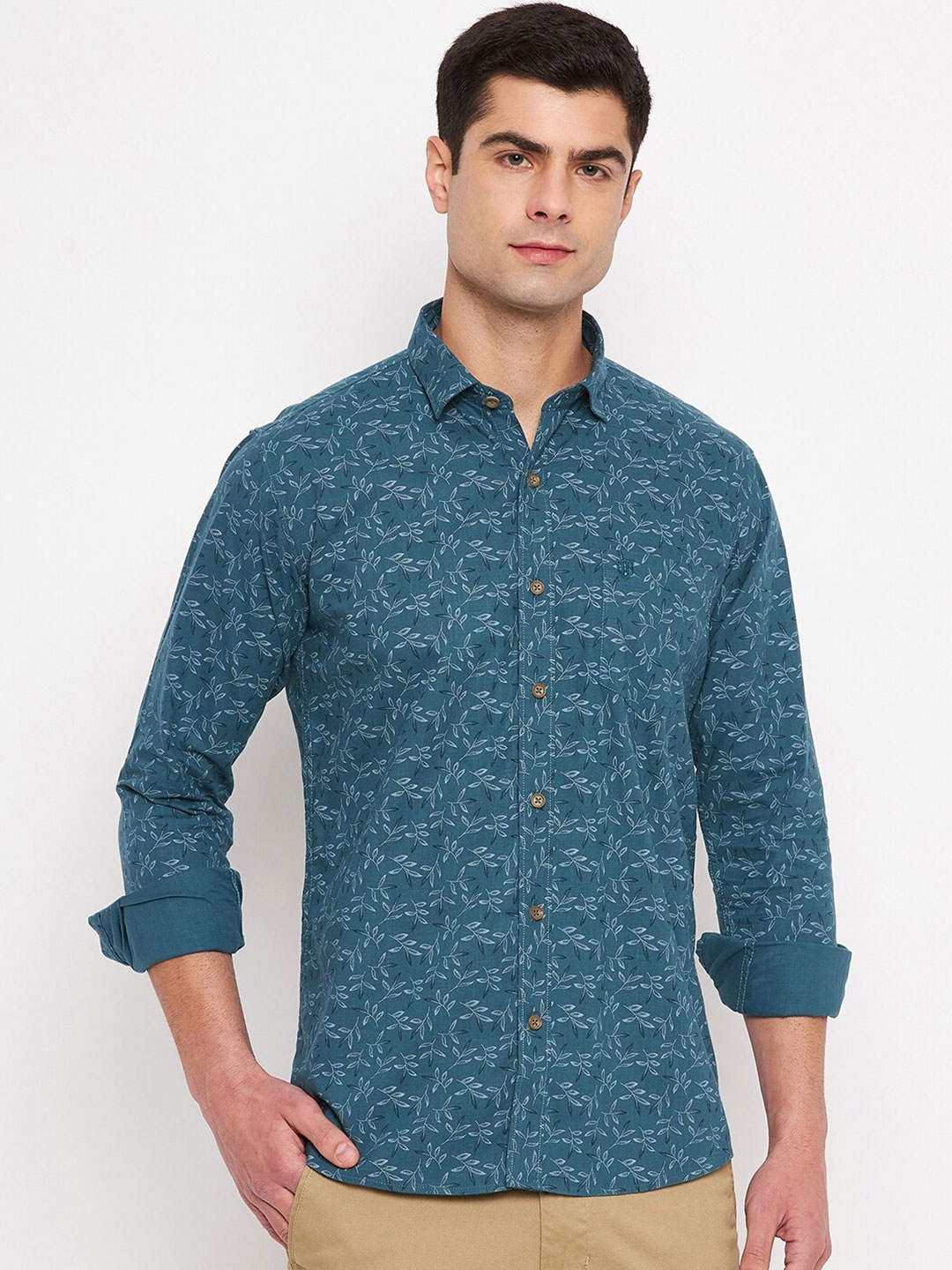 Duke Slim Fit Floral Printed Cotton Casual Shirt, Blue