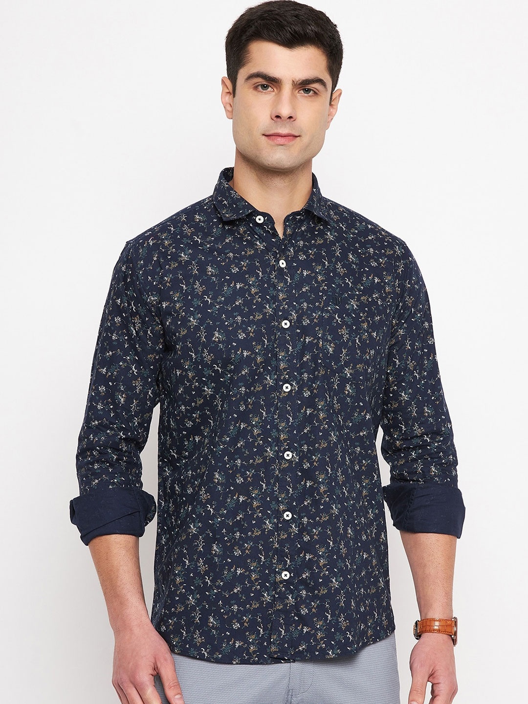 

Duke Slim Fit Floral Printed Cotton Casual Shirt, Blue
