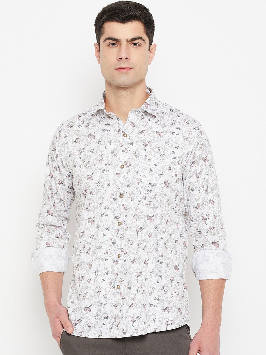 

Duke Slim Fit Floral Printed Cotton Casual Shirt, White