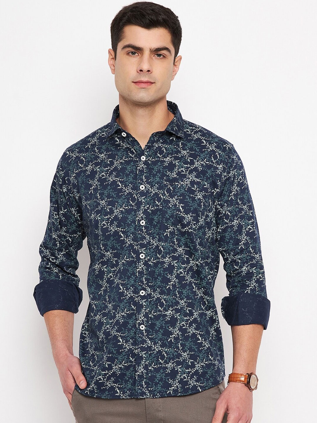 

Duke Slim Fit Floral Printed Cotton Casual Shirt, Blue