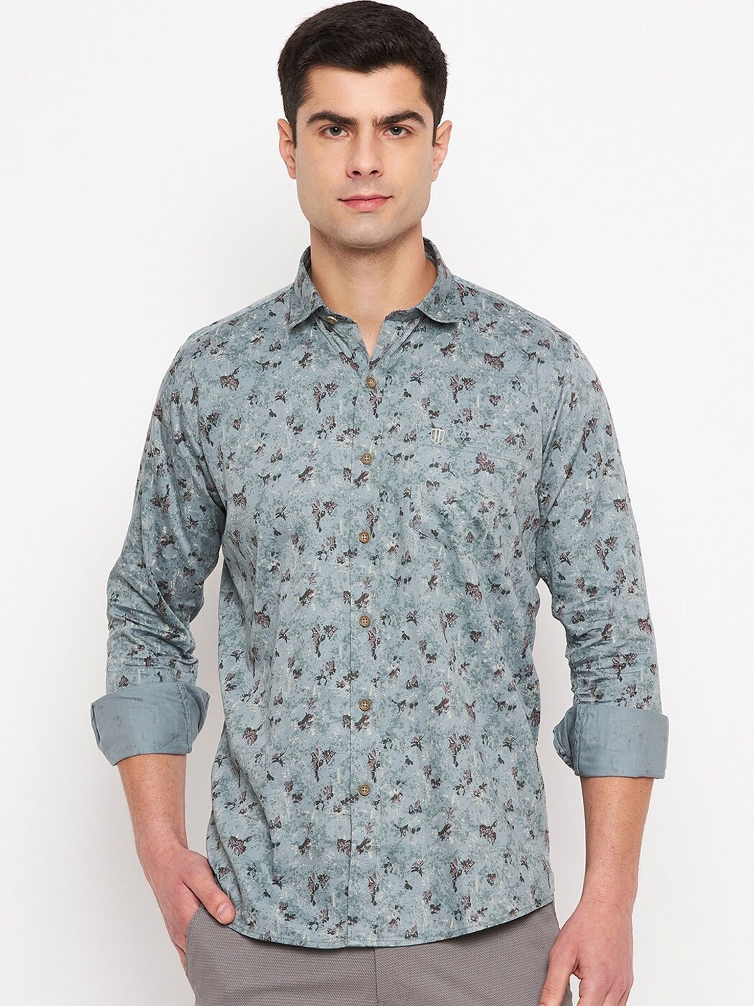 

Duke Slim Fit Floral Printed Cotton Casual Shirt, Green