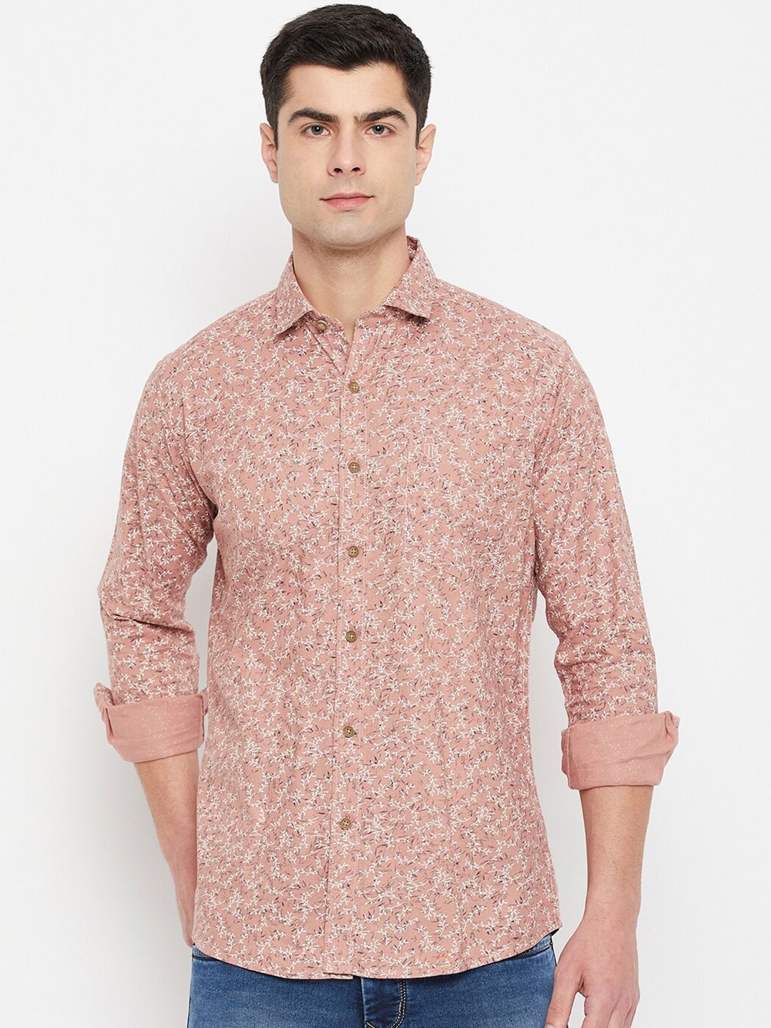 Duke Slim Fit Floral Printed Cotton Casual Shirt, Pink