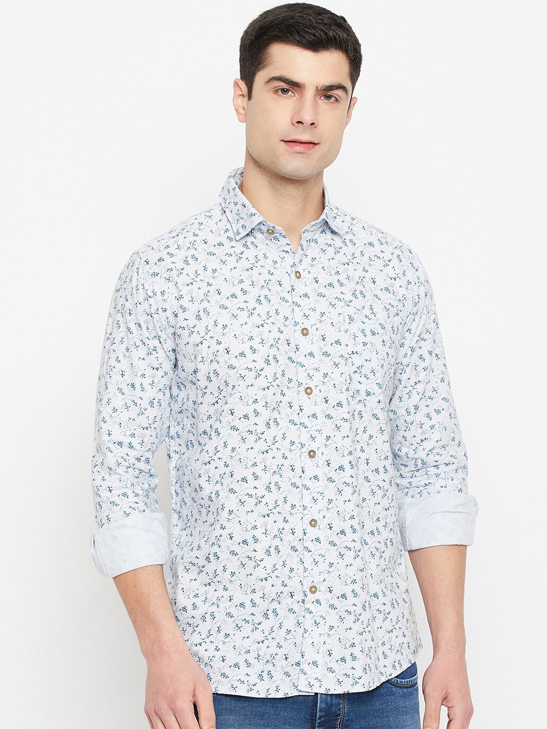 

Duke Slim Fit Floral Printed Cotton Casual Shirt, Blue