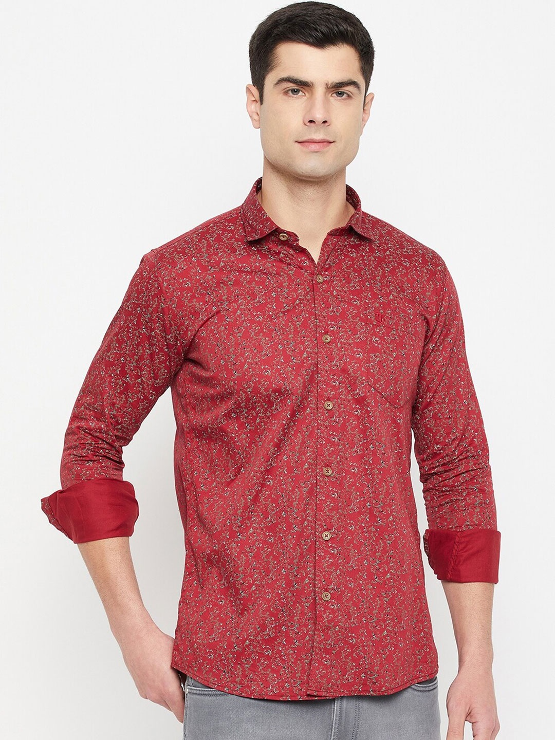 

Duke Slim Fit Floral Printed Cotton Casual Shirt, Maroon