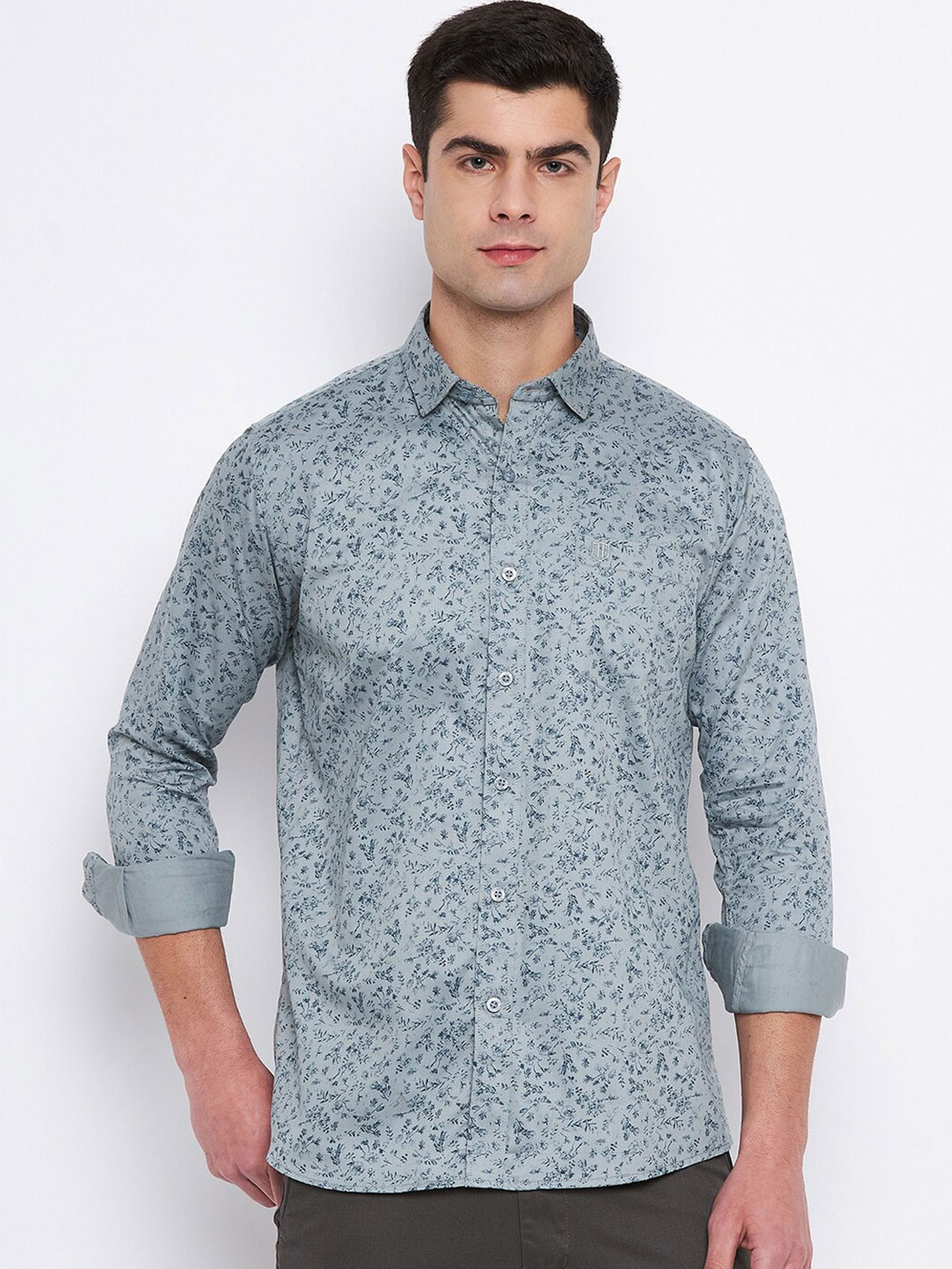 

Duke Slim Fit Floral Printed Cotton Casual Shirt, Green