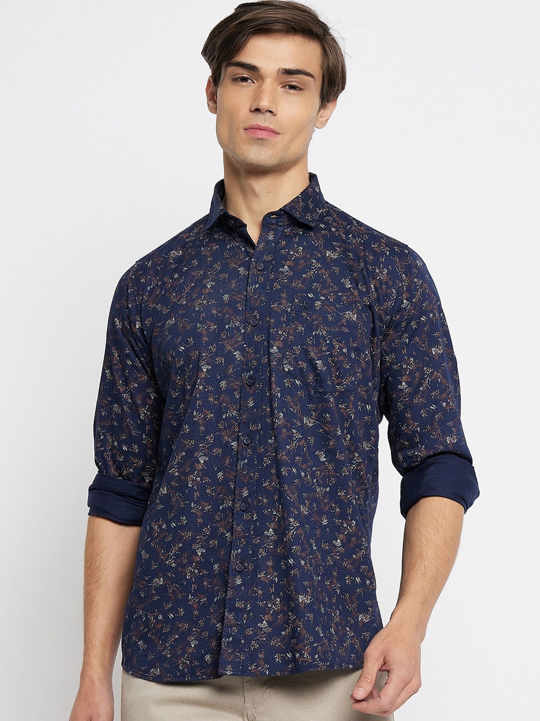 

Duke Slim Fit Floral Printed Cotton Casual Shirt, Blue