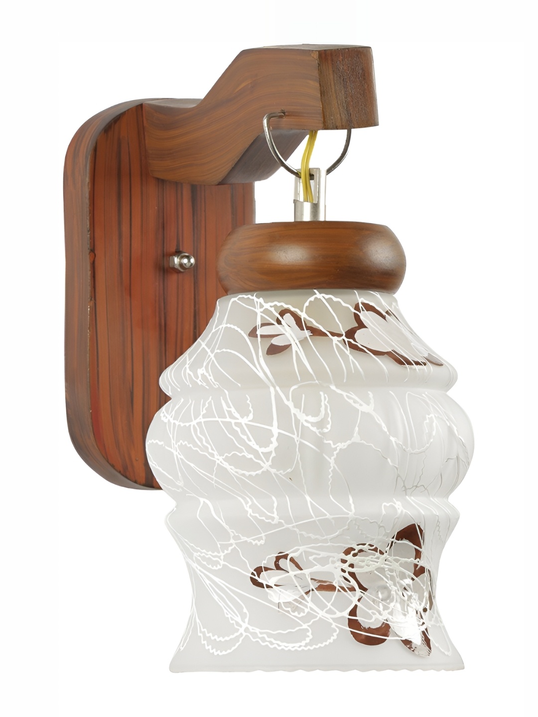 1ST TIME White & Brown Printed Glass Traditional Wall Lamp