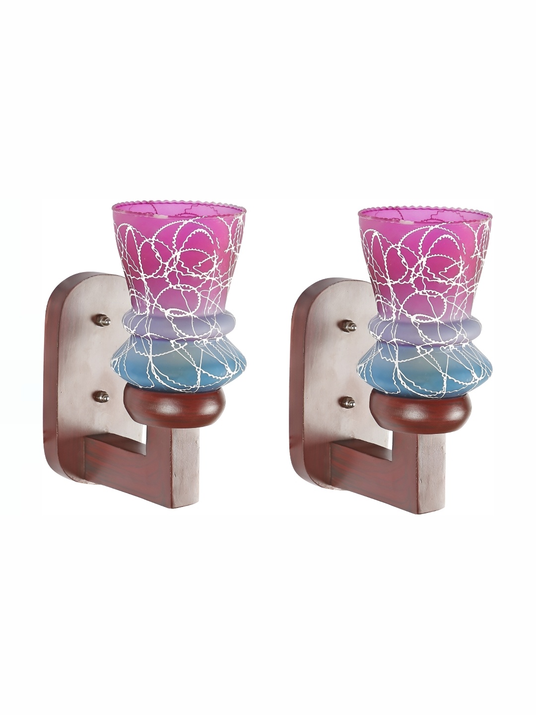 

1ST TIME Pink & Blue 2 Pieces Printed Glass Traditional Rectangle Shaped Wall Lamp
