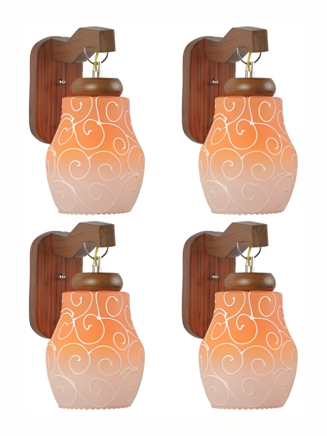 

1ST TIME Orange & Pink 4 Pieces Printed Glass Traditional Wall Lamps