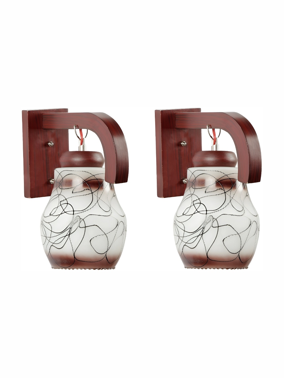 

1ST TIME Maroon & White Printed Glass Traditional Wall Lamp