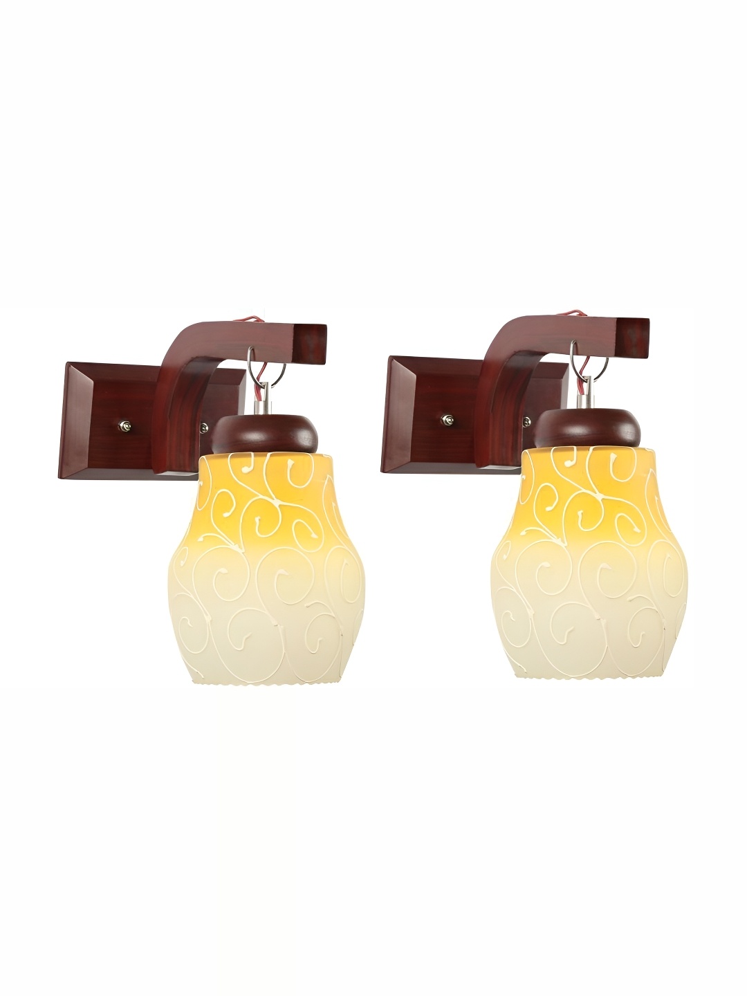 

1ST TIME Yellow & Cream 2 Pieces Printed Glass Traditional Wall Lamp
