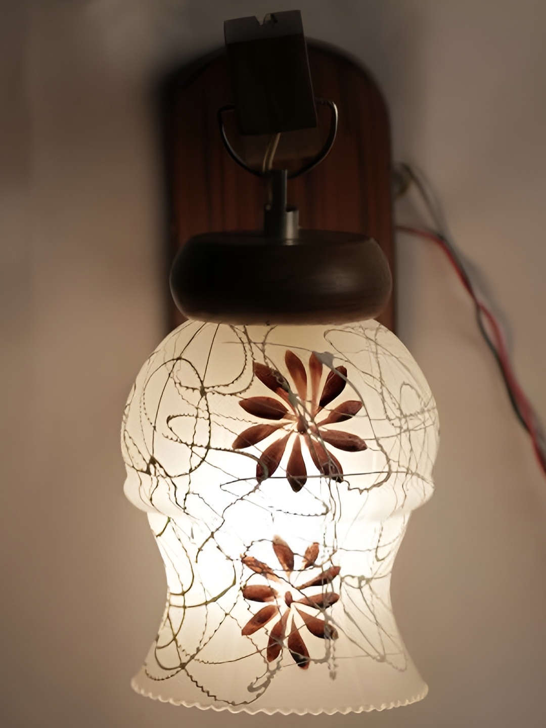 

1ST TIME White & Brown Printed Glass Traditional Wall Lamp