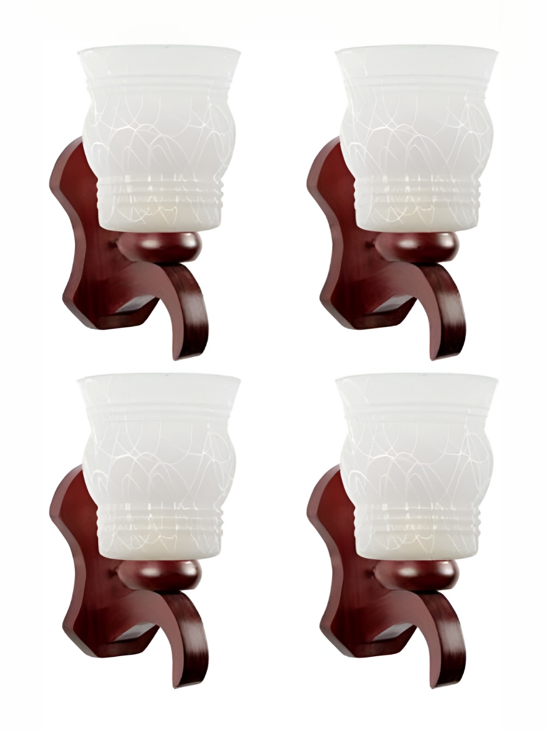 

1ST TIME White & Brown 4 Pieces Printed Glass Contemporary Abstract Shaped Wall Lamps