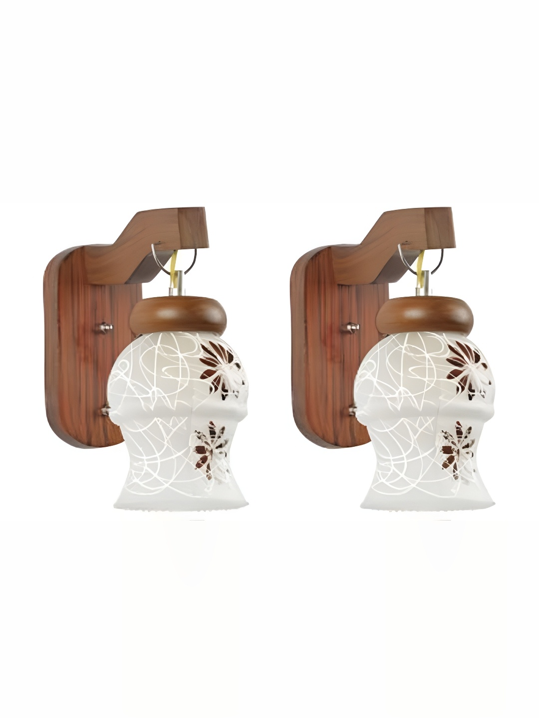 

1ST TIME Brown & White Printed Glass Traditional Abstract Shaped Shaped Wall Lamp