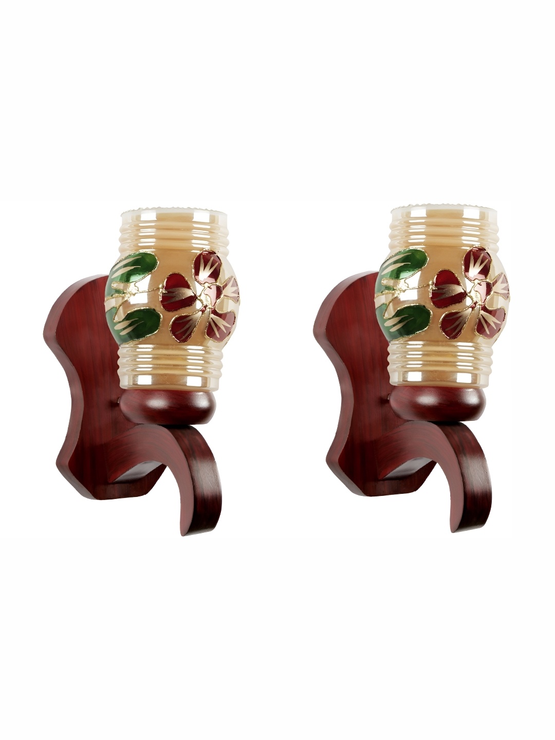 

1ST TIME Maroon & Gold-Toned Printed Glass Traditional Wall Lamp