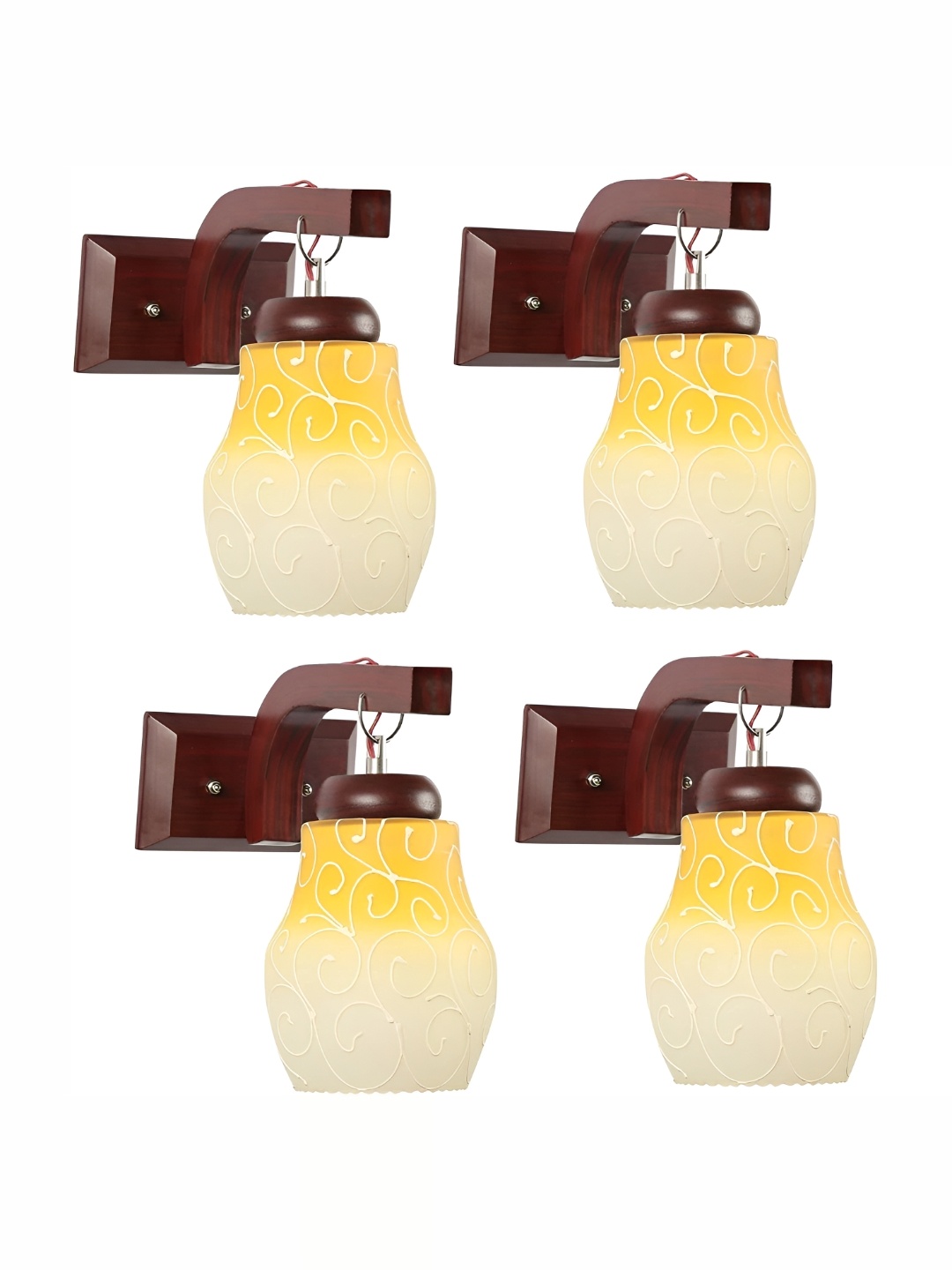 

1ST TIME Maroon & Yellow Printed Glass Traditional Wall Lamp