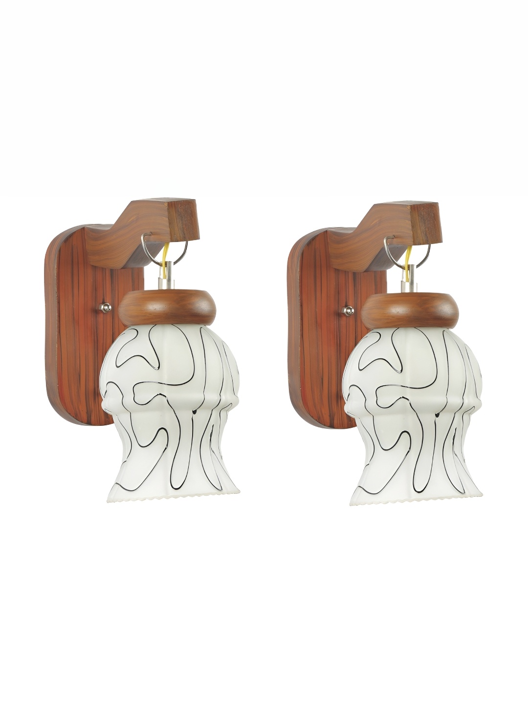 

1ST TIME Brown & White Printed Glass Traditional Abstract Shaped Shaped Wall Lamp