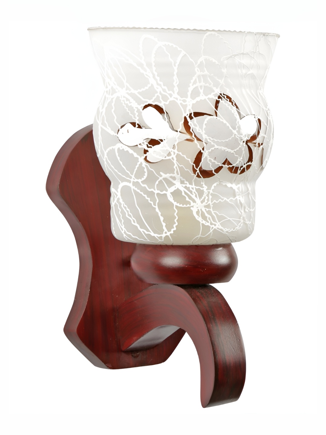 

1ST TIME Maroon & White Printed Glass Traditional Abstract Shaped Shaped Wall Lamp