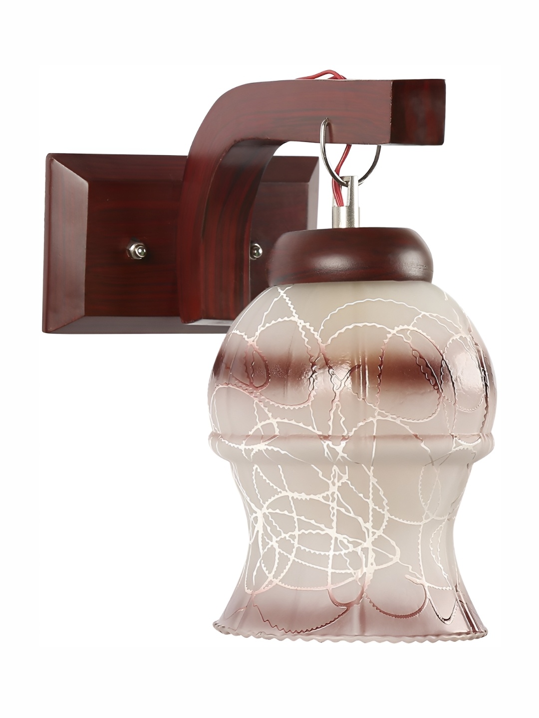 

1ST TIME Maroon & White Printed Glass Traditional Abstract Shaped Shaped Wall Lamp