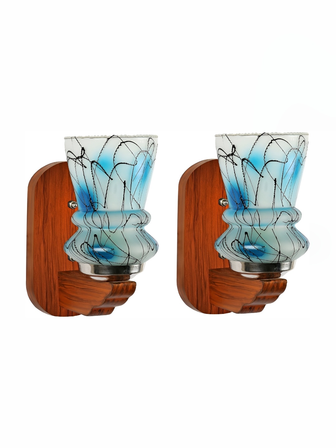 

1ST TIME Brown & Blue Printed Glass Traditional Abstract Shaped Shaped Wall Lamp