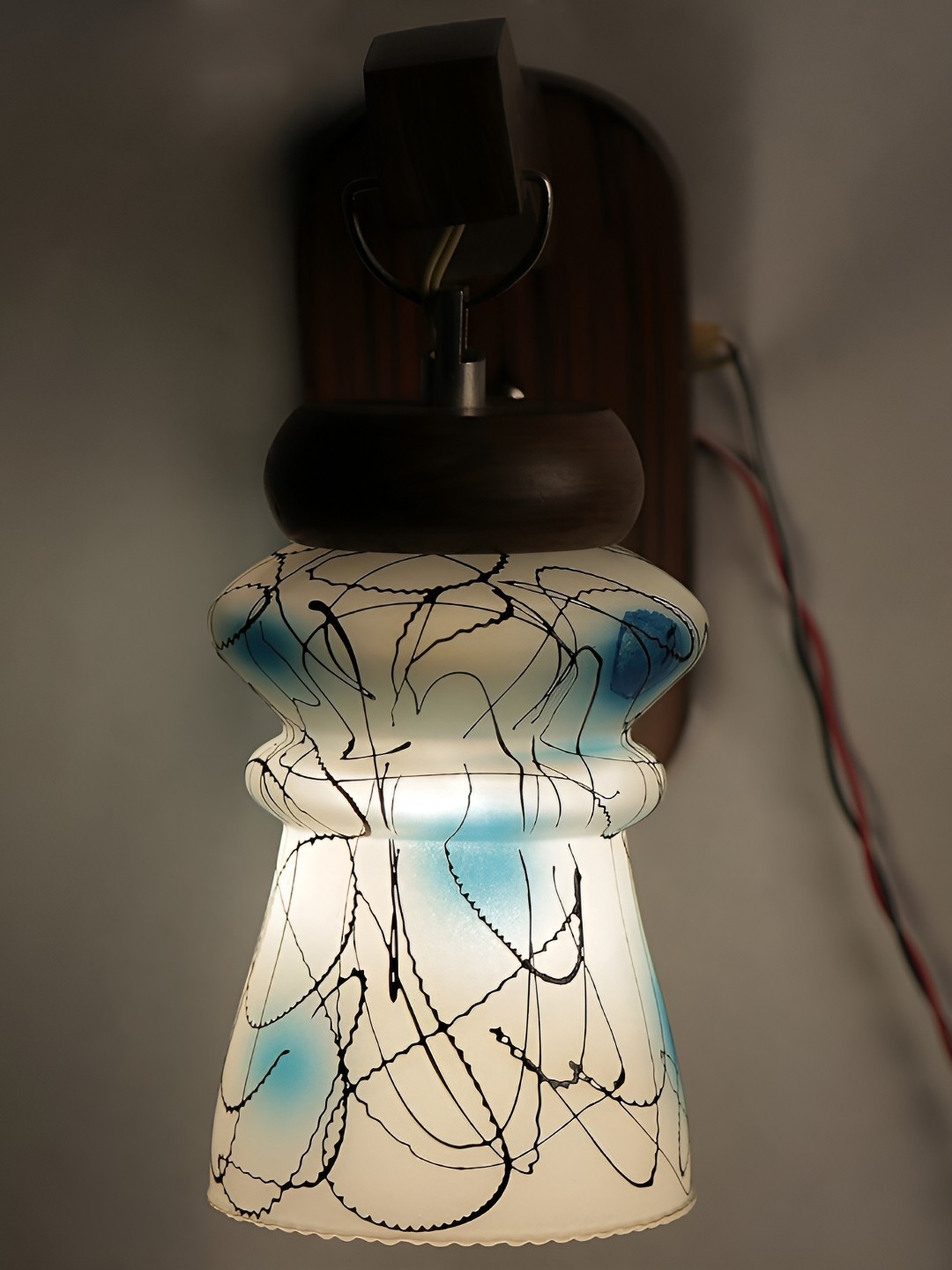 

1ST TIME Brown & White Printed Glass Traditional Abstract Shaped Shaped Wall Lamp