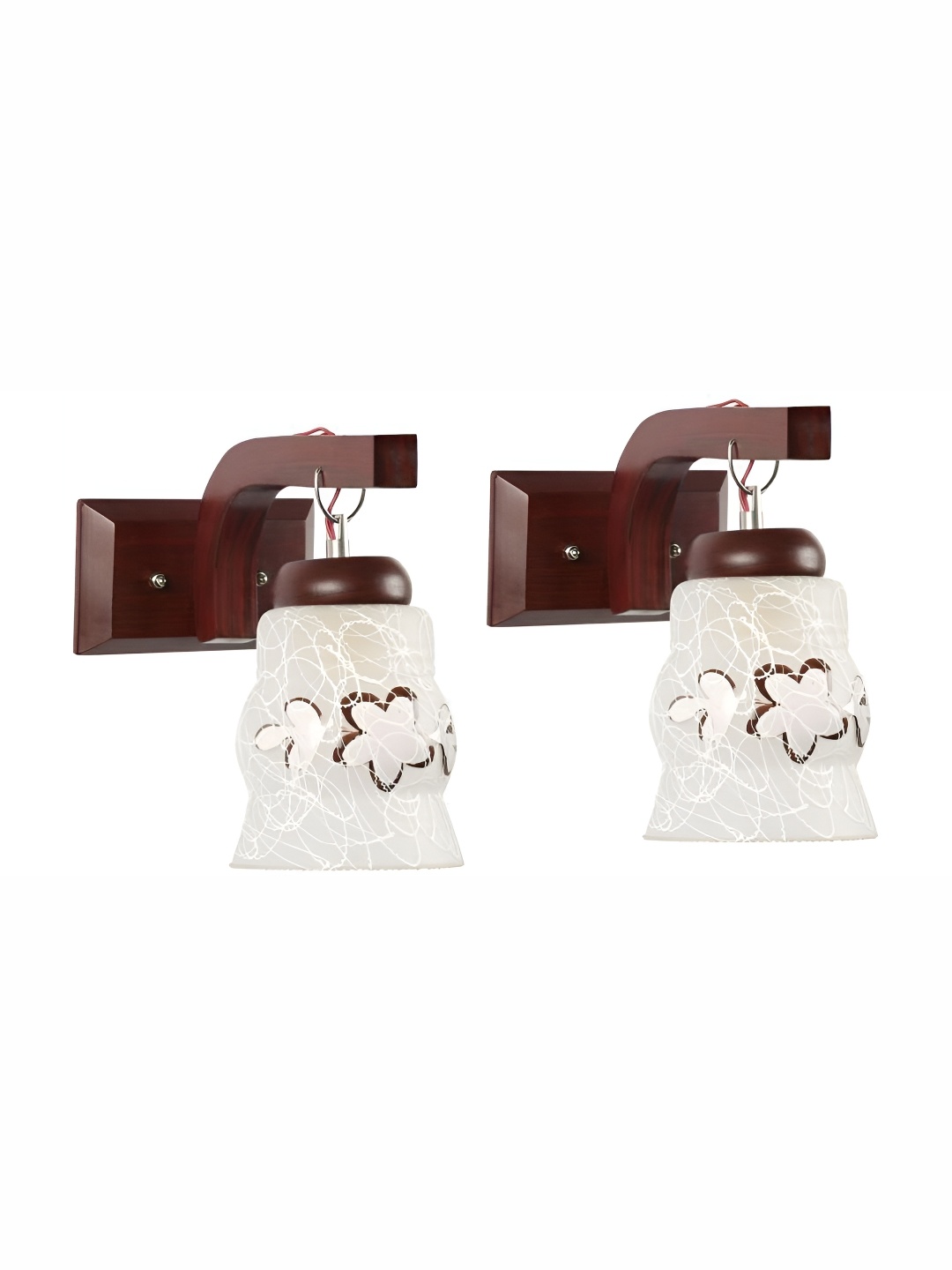 

1ST TIME White & Maroon Printed Glass Traditional Abstract Shaped Shaped Wall Lamp